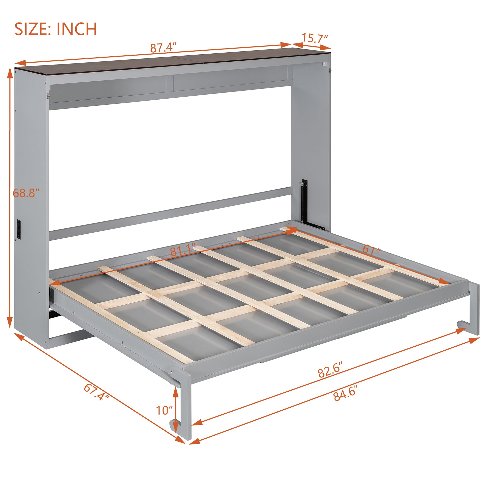Queen Size Murphy Bed - Gray Plywood Frame for Bedroom