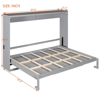 Queen Size Murphy Bed - Gray Plywood Frame for Bedroom