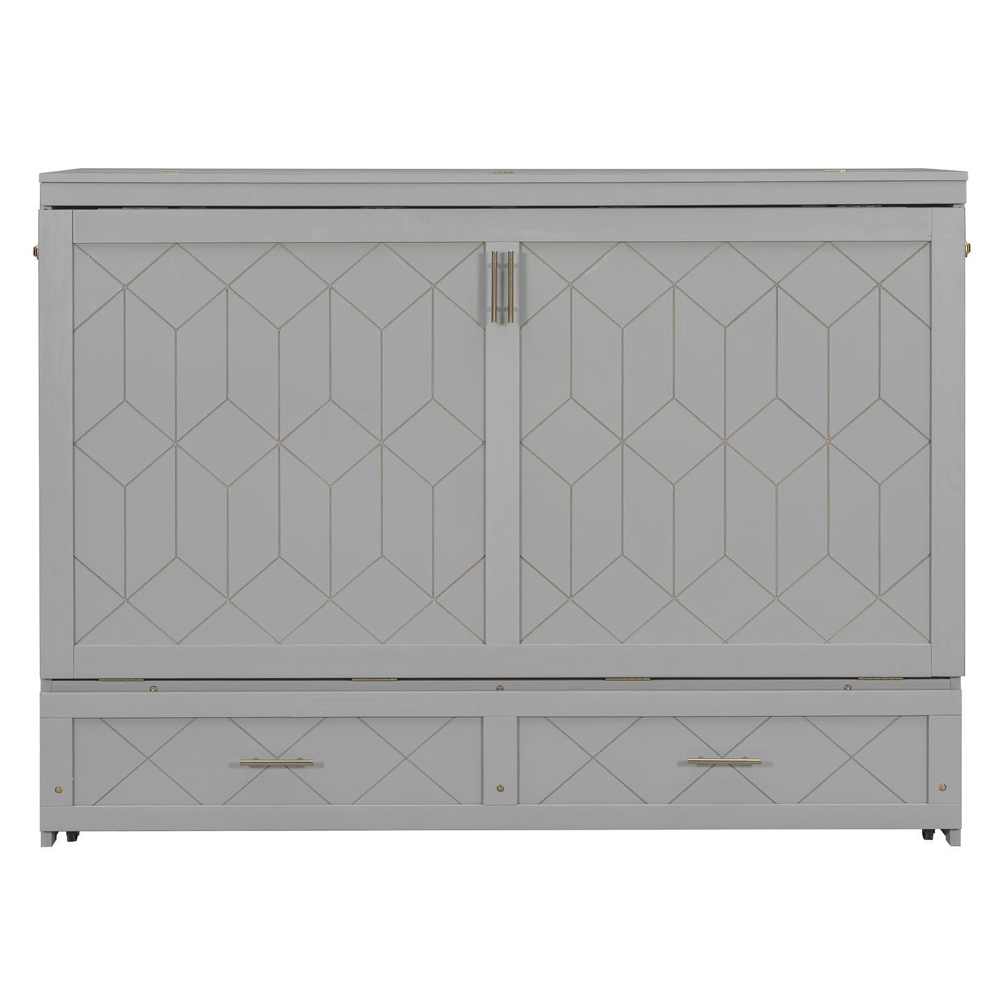 Queen Gray Murphy Bed with Storage Drawer for Bedroom