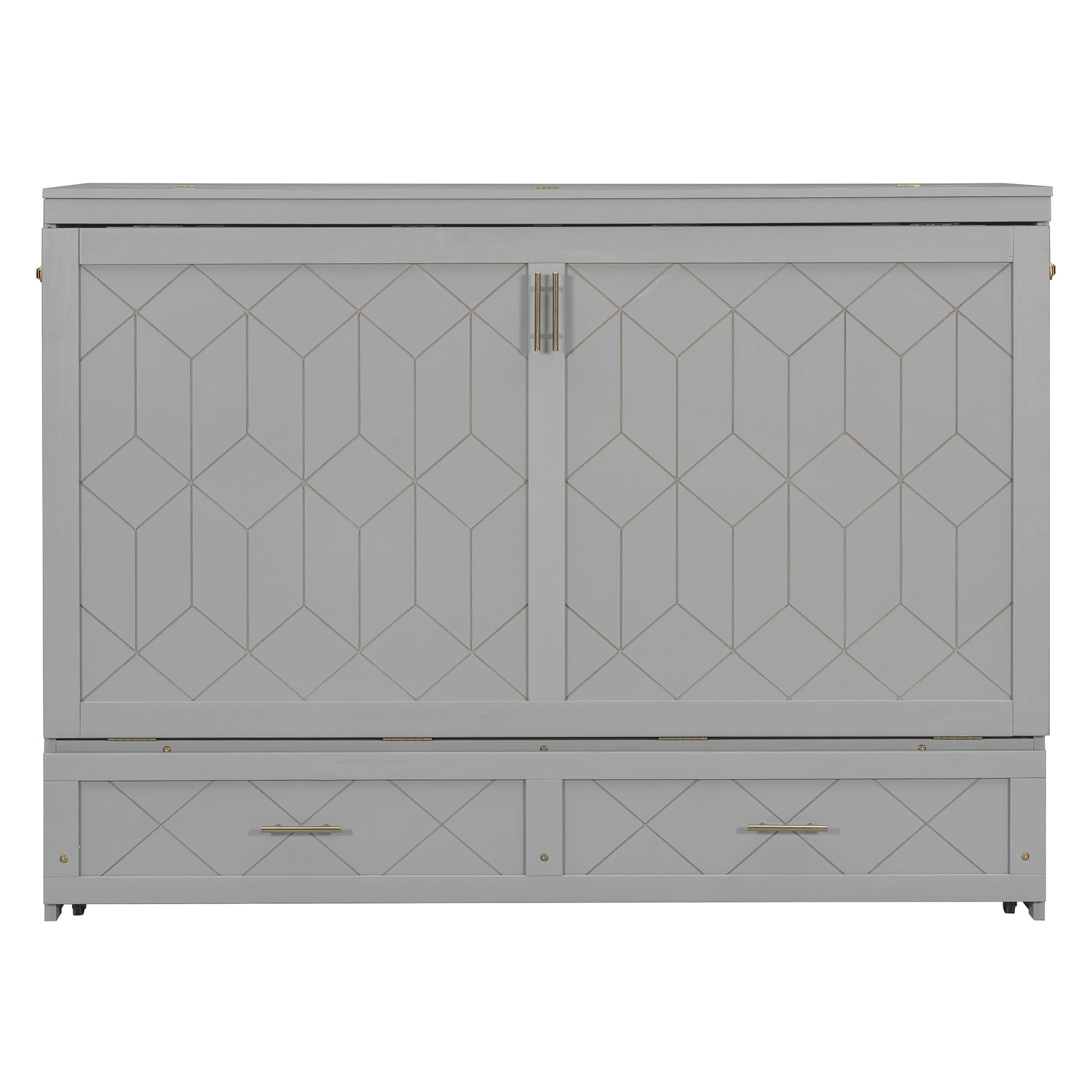 Queen Gray Murphy Bed with Storage Drawer for Bedroom