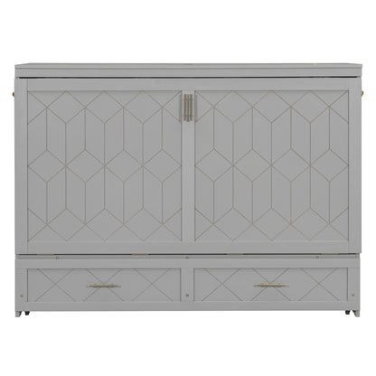 Queen Gray Murphy Bed with Storage Drawer for Bedroom