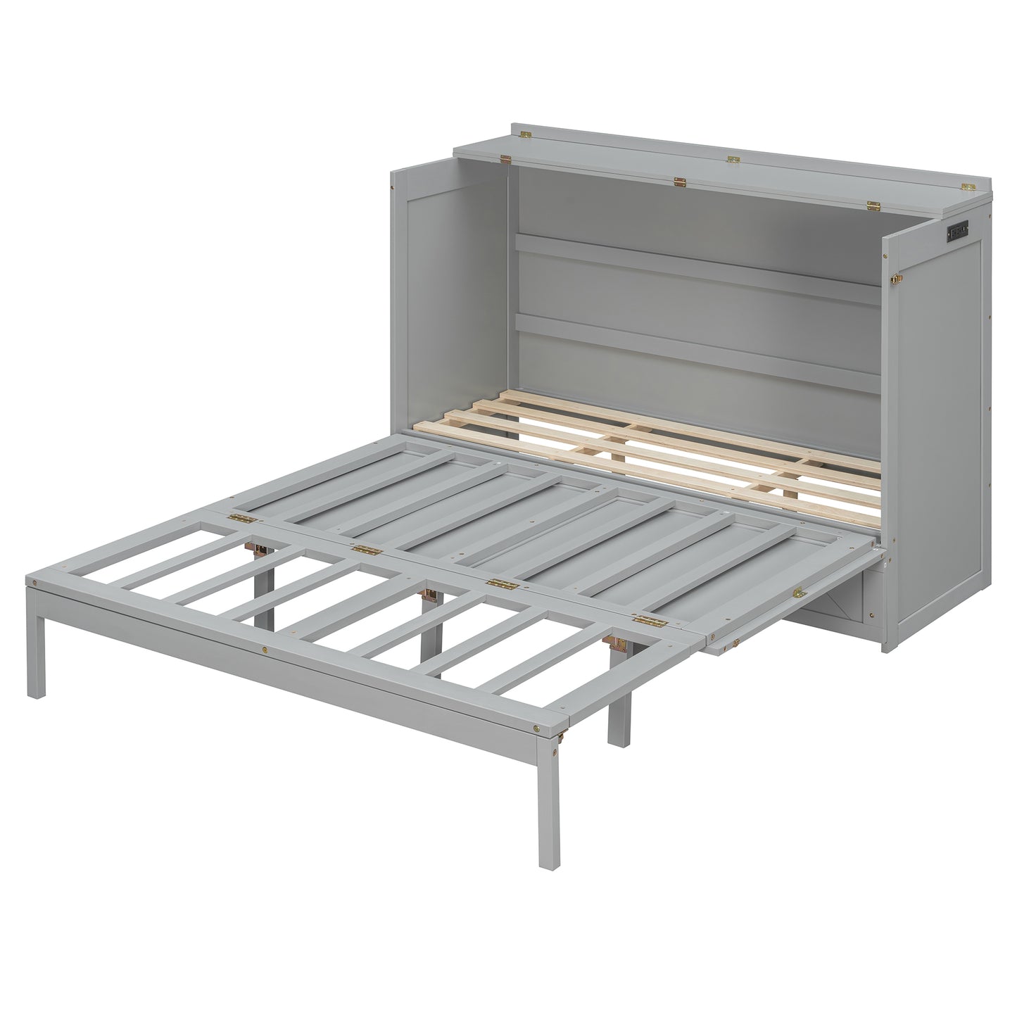Queen Gray Murphy Bed with Storage Drawer for Bedroom
