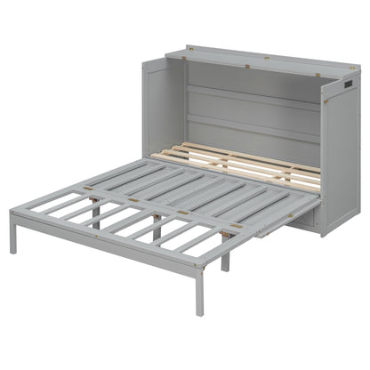 Queen Gray Murphy Bed with Storage Drawer for Bedroom