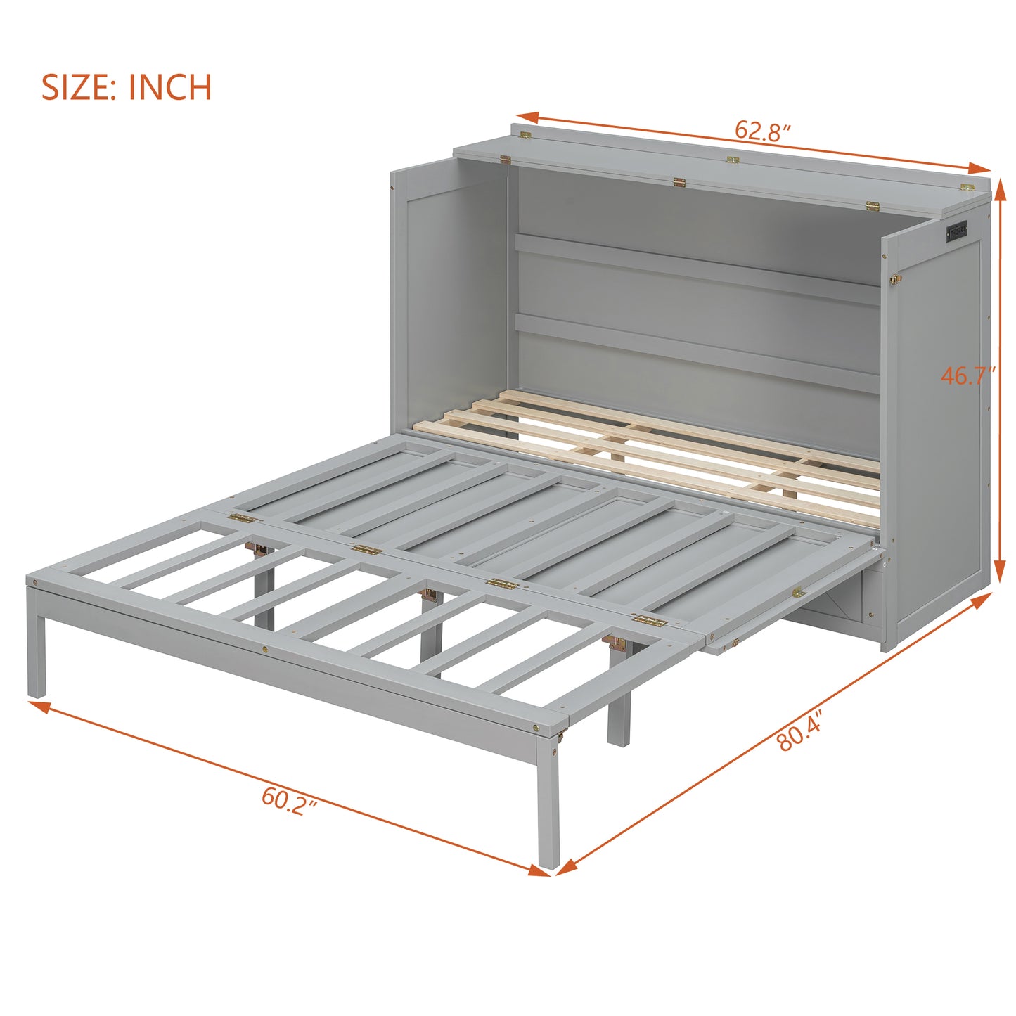 Queen Gray Murphy Bed with Storage Drawer for Bedroom