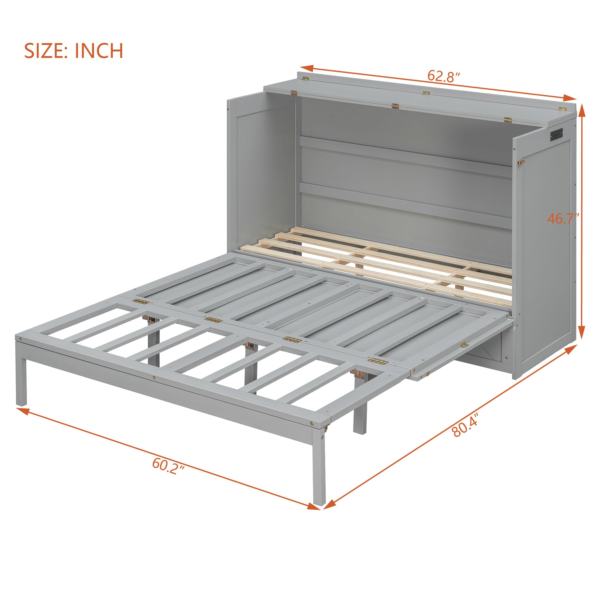 Queen Gray Murphy Bed with Storage Drawer for Bedroom