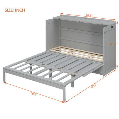 Queen Gray Murphy Bed with Storage Drawer for Bedroom