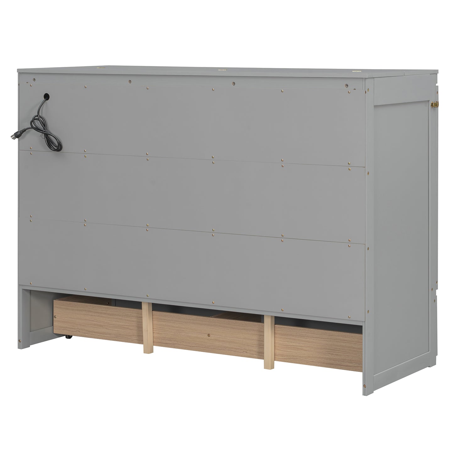 Queen Gray Murphy Bed with Storage Drawer for Bedroom