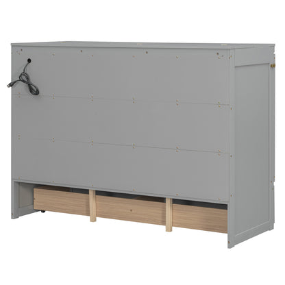 Queen Gray Murphy Bed with Storage Drawer for Bedroom