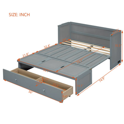 Full Size Gray Murphy Bed with USB & Drawer - Space Saving Design for Bedroom