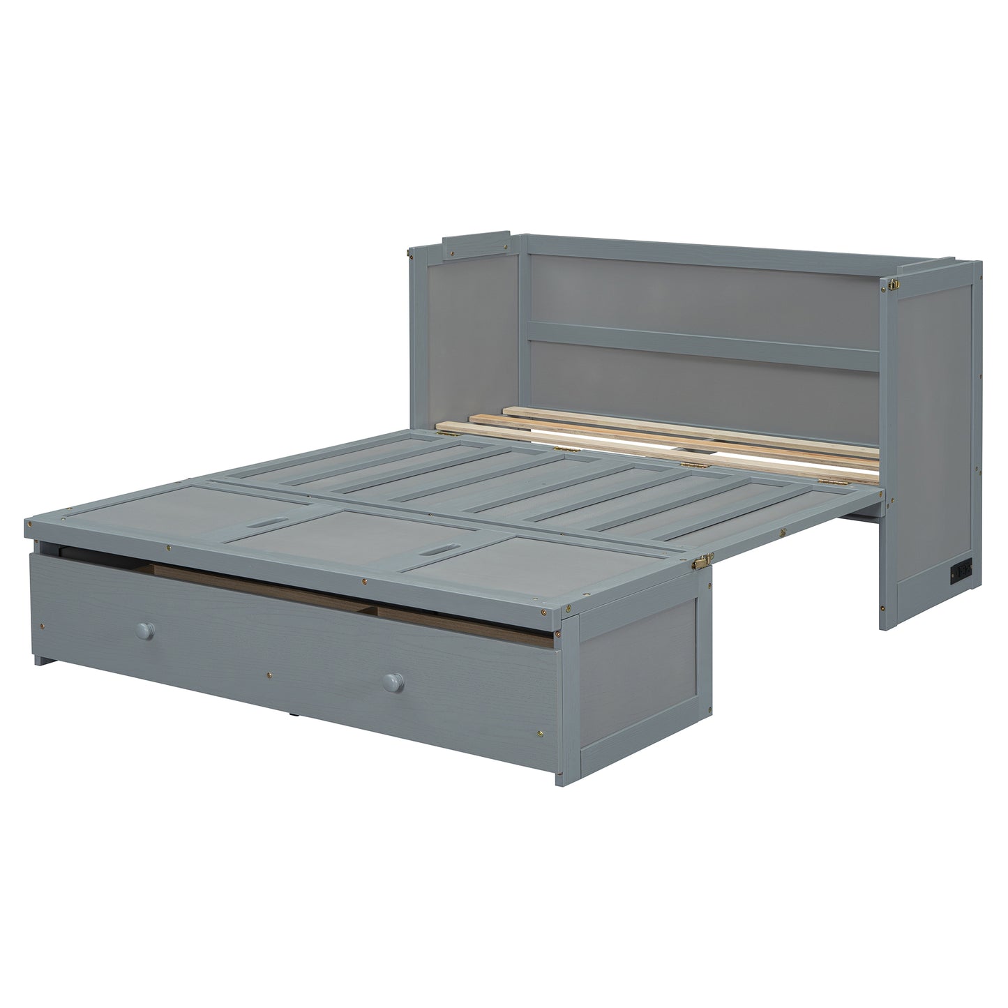 Full Size Gray Murphy Bed with USB & Drawer - Space Saving Design for Bedroom