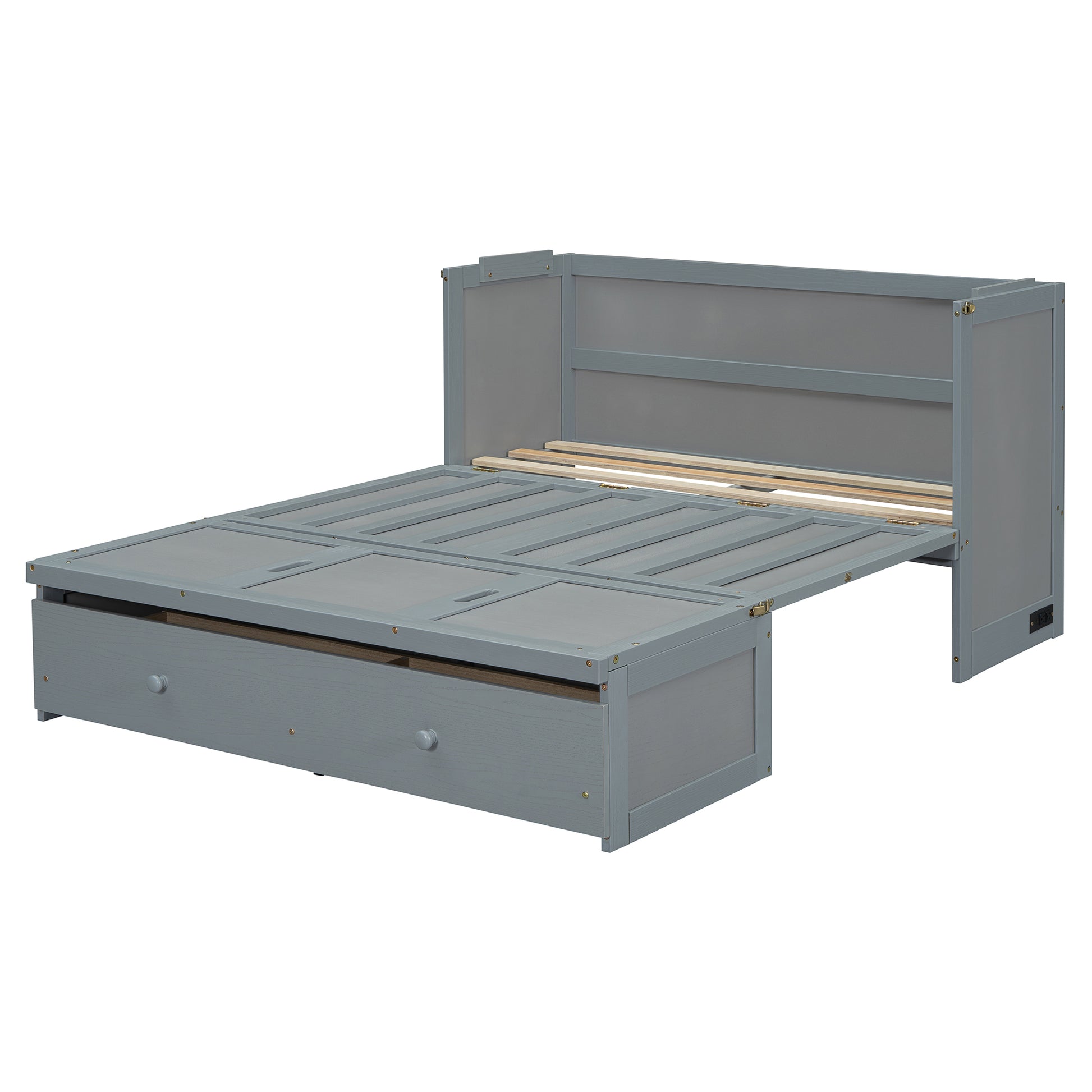 Full Size Gray Murphy Bed with USB & Drawer - Space Saving Design for Bedroom