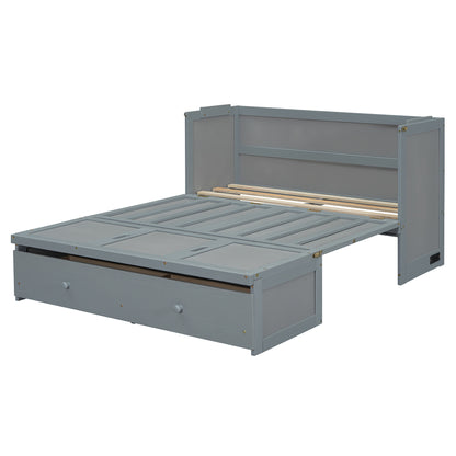 Full Size Gray Murphy Bed with USB & Drawer - Space Saving Design for Bedroom