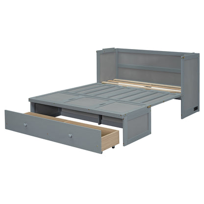 Full Size Gray Murphy Bed with USB & Drawer - Space Saving Design for Bedroom