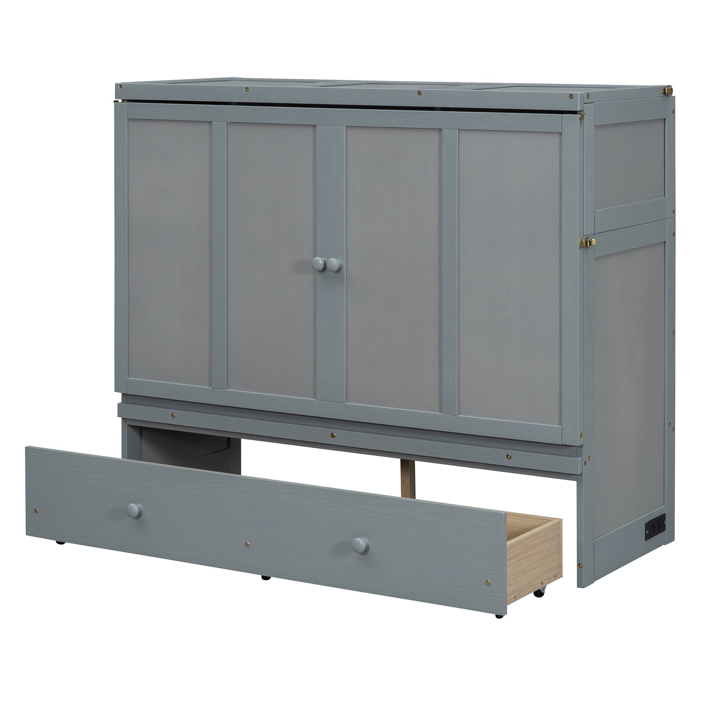 Full Size Gray Murphy Bed with USB & Drawer - Space Saving Design for Bedroom