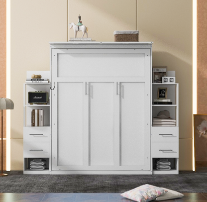 Queen Size Murphy Bed Wall Bed White MDF+LVL for Bedroom