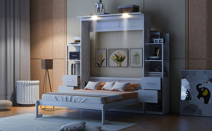 Queen Size Murphy Bed Wall Bed White MDF+LVL for Bedroom