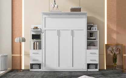Queen Size Murphy Bed Wall Bed White MDF+LVL for Bedroom
