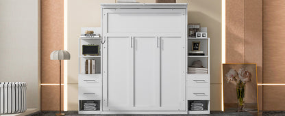 Queen Size Murphy Bed Wall Bed White MDF+LVL for Bedroom