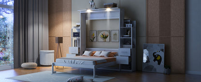 Queen Size Murphy Bed Wall Bed White MDF+LVL for Bedroom