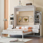 Queen Size Murphy Bed Wall Bed with Shelves, Drawers and LED Lights,White(OLD SKU:LP000566AAK-3)