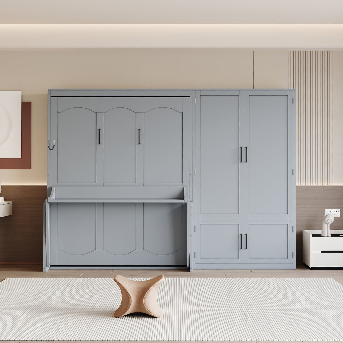 Queen Size Murphy Bed Wall Bed with Closet,Gray(OLD SKU:LP000581AAE)