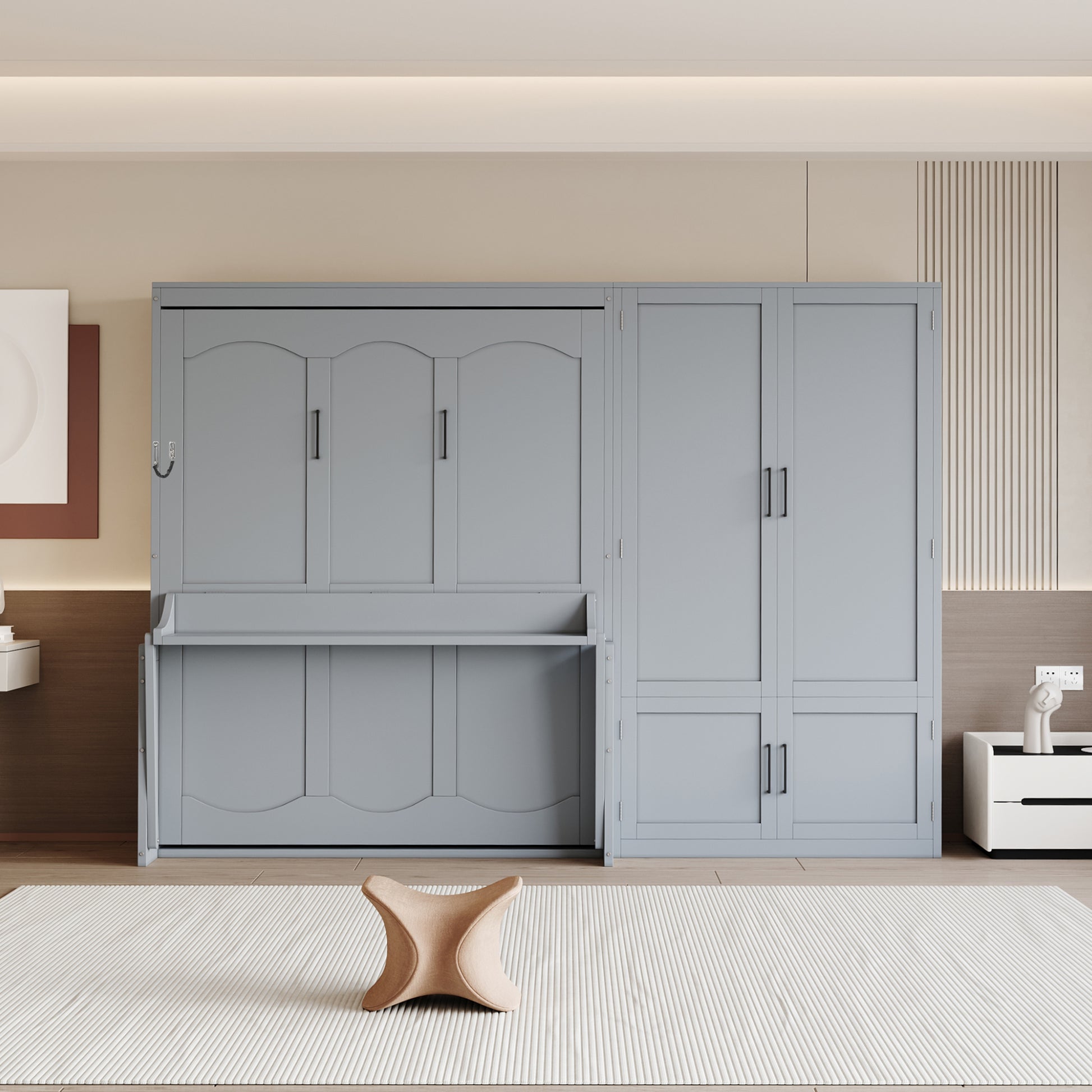 Queen Size Murphy Bed Wall Bed with Closet,Gray(OLD SKU:LP000581AAE)