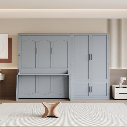 Queen Size Murphy Bed Wall Bed with Closet,Gray(OLD SKU:LP000581AAE)