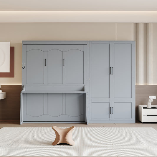 Queen Size Murphy Bed Wall Bed with Closet,Gray(OLD SKU:LP000581AAE)