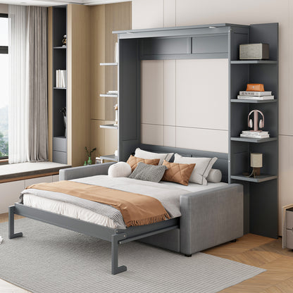 Queen Size Murphy Bed Wall Bed with Sofa,Gray(OLD SKU:LP000591AAE-1)