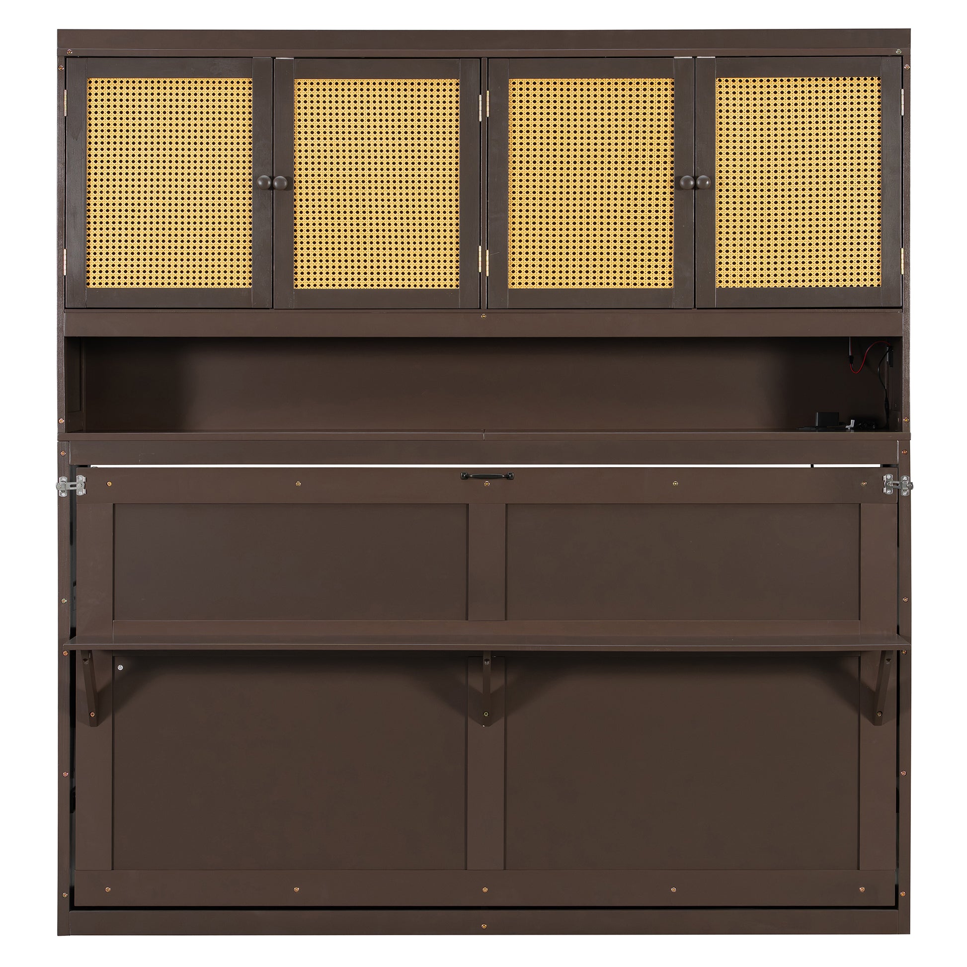 Twin Size Murphy Bed with Storage Cabinet - Espresso for Bedroom