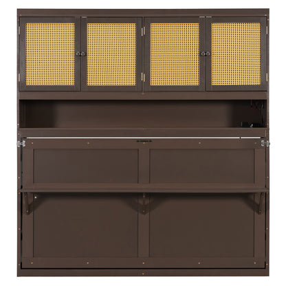 Twin Size Murphy Bed with Storage Cabinet - Espresso for Bedroom