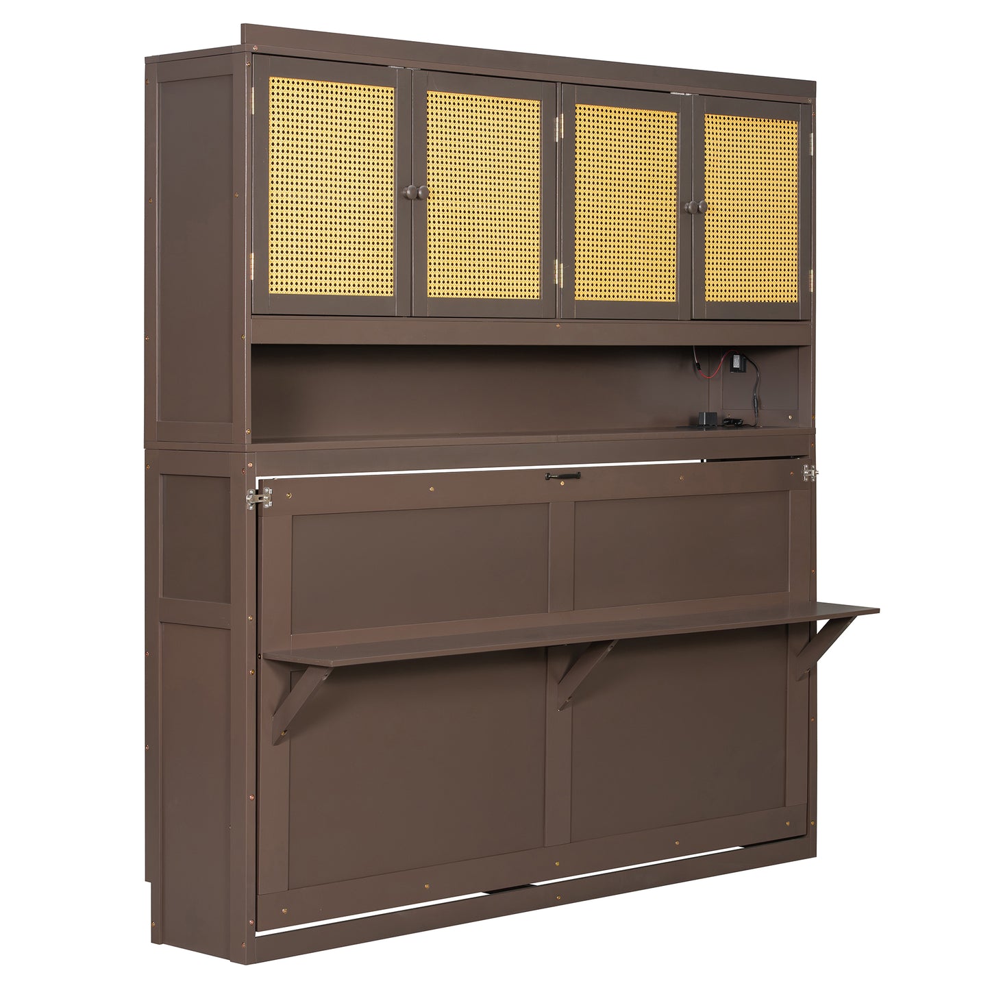Twin Size Murphy Bed with Storage Cabinet - Espresso for Bedroom