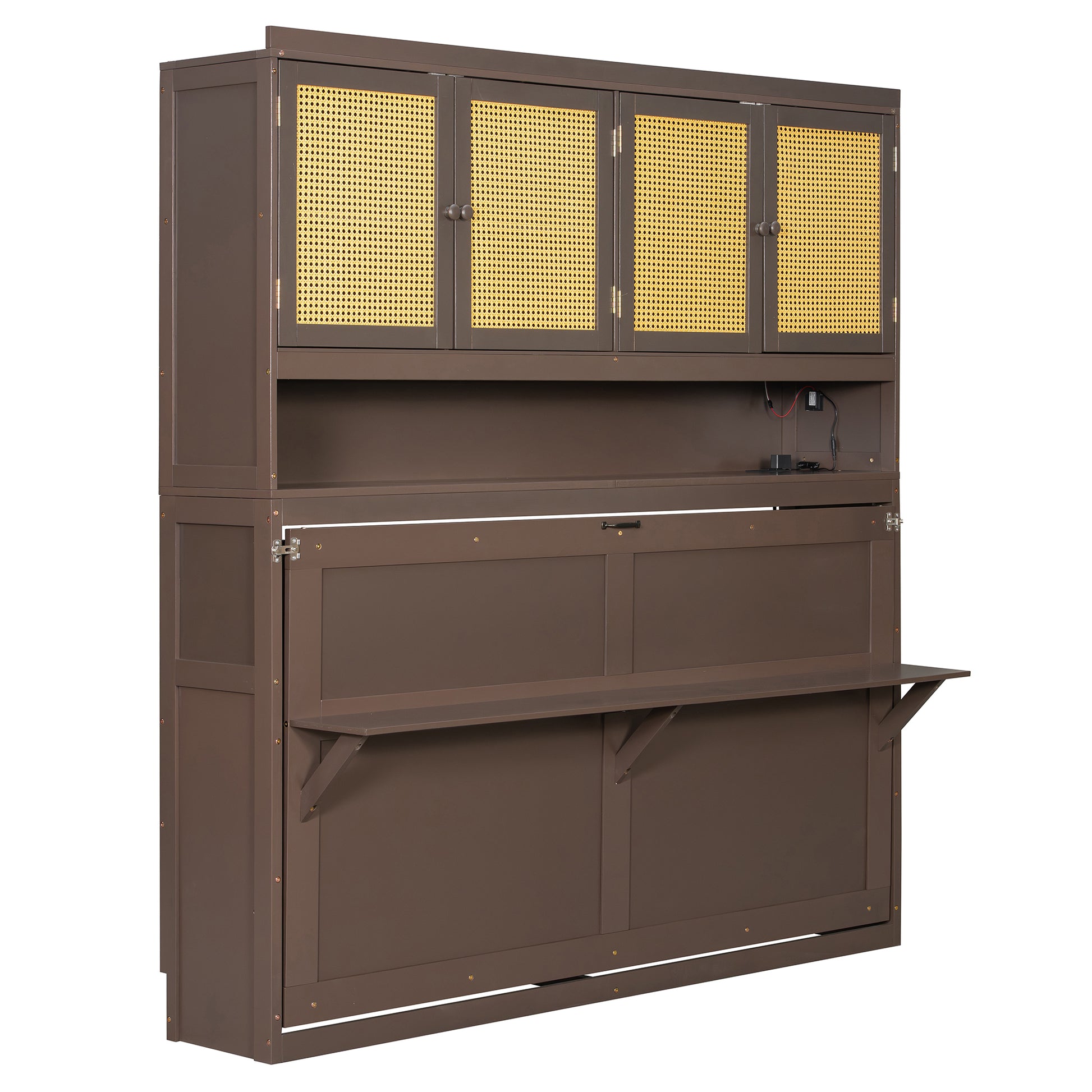 Twin Size Murphy Bed with Storage Cabinet - Espresso for Bedroom