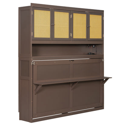 Twin Size Murphy Bed with Storage Cabinet - Espresso for Bedroom