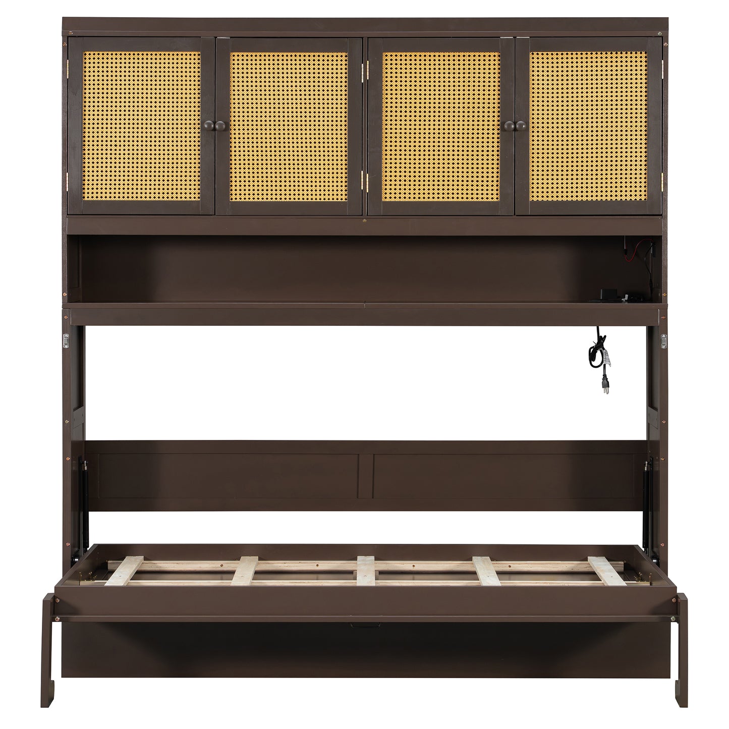 Twin Size Murphy Bed with Storage Cabinet - Espresso for Bedroom