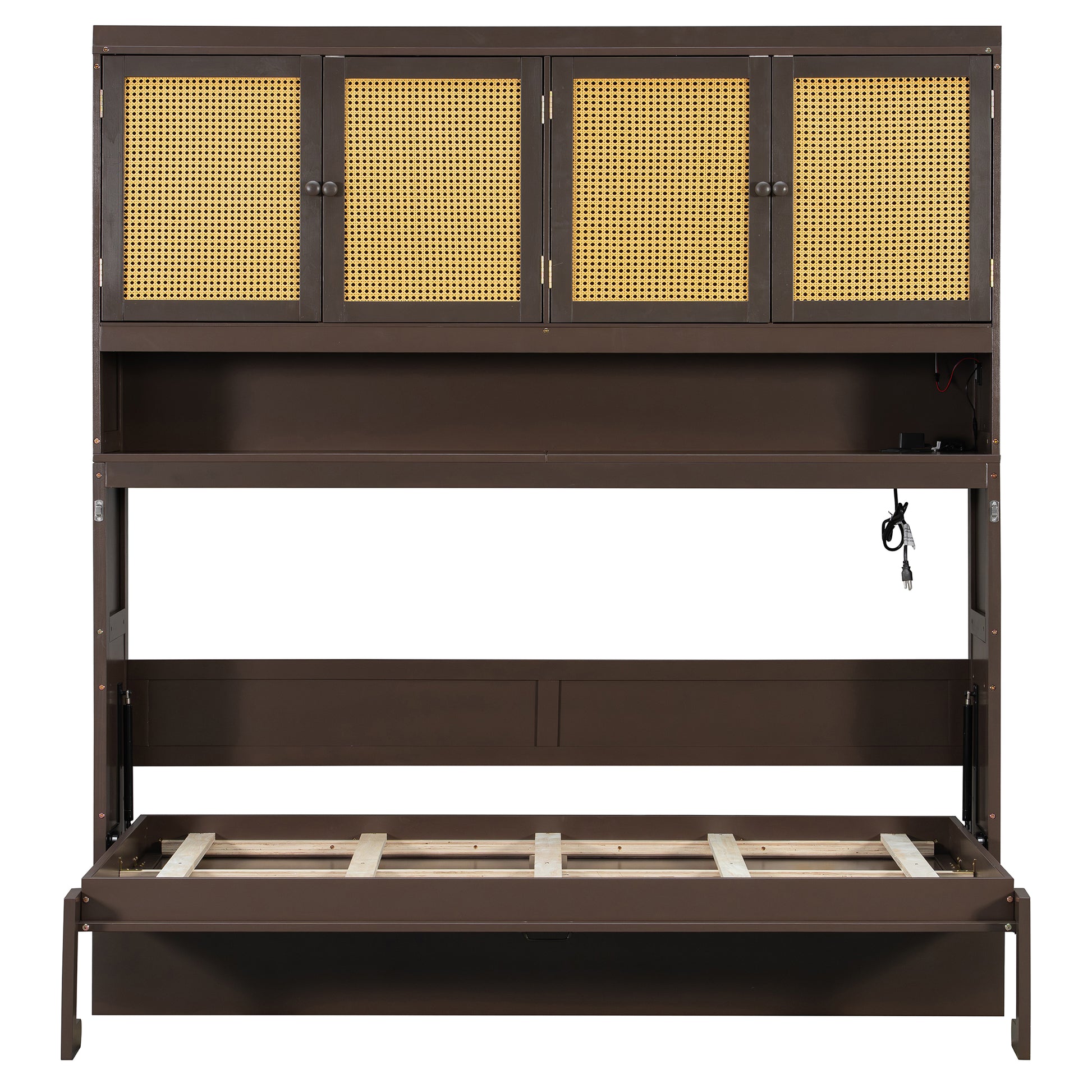 Twin Size Murphy Bed with Storage Cabinet - Espresso for Bedroom