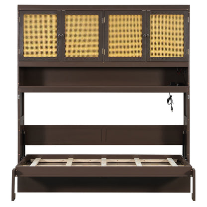 Twin Size Murphy Bed with Storage Cabinet - Espresso for Bedroom