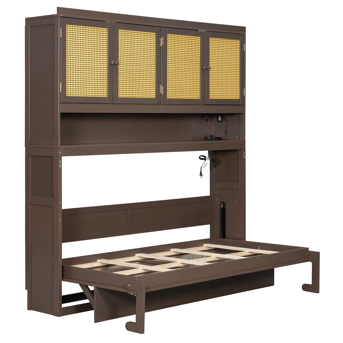 Twin Size Murphy Bed with Storage Cabinet - Espresso for Bedroom