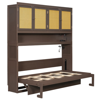 Twin Size Murphy Bed with Storage Cabinet - Espresso for Bedroom