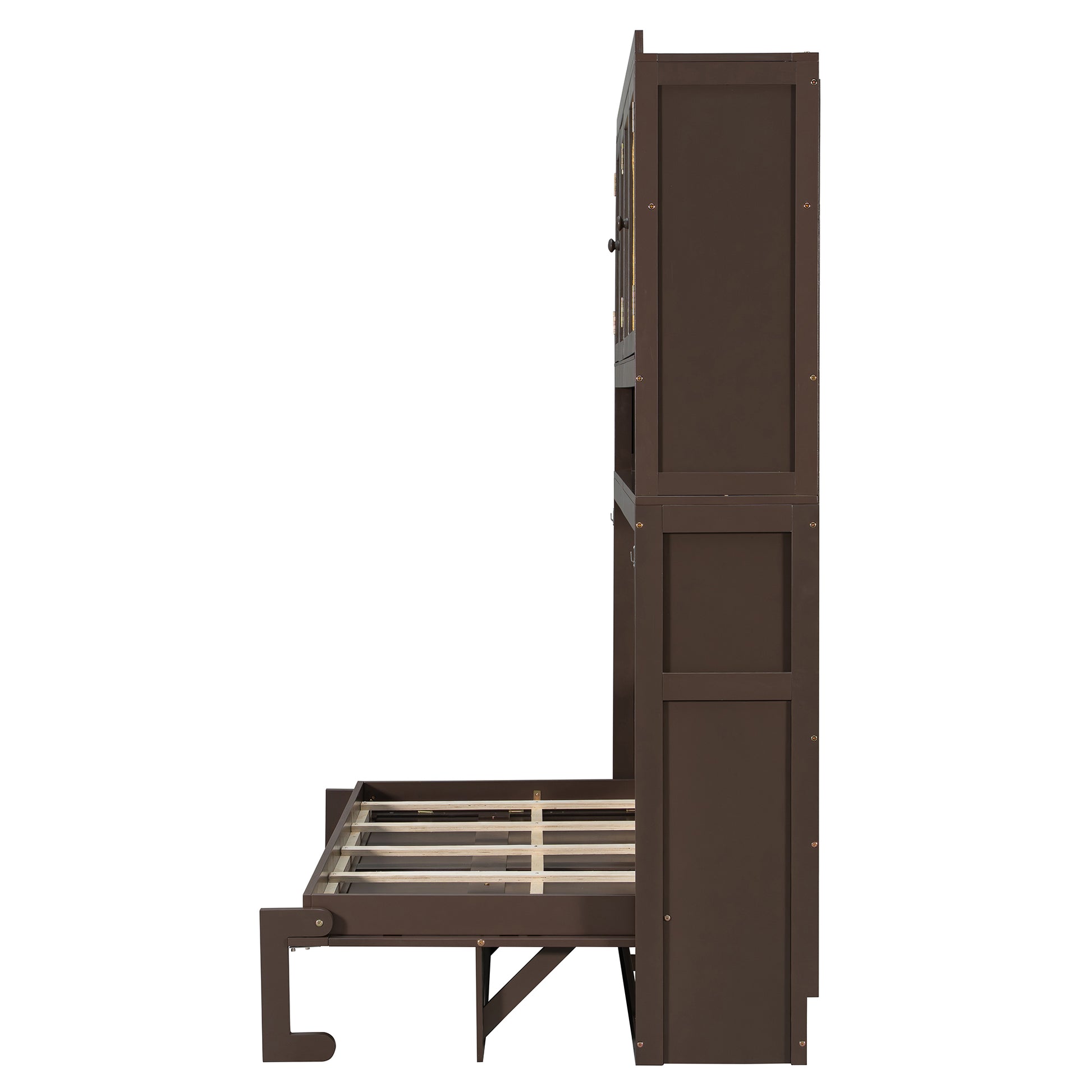 Twin Size Murphy Bed with Storage Cabinet - Espresso for Bedroom