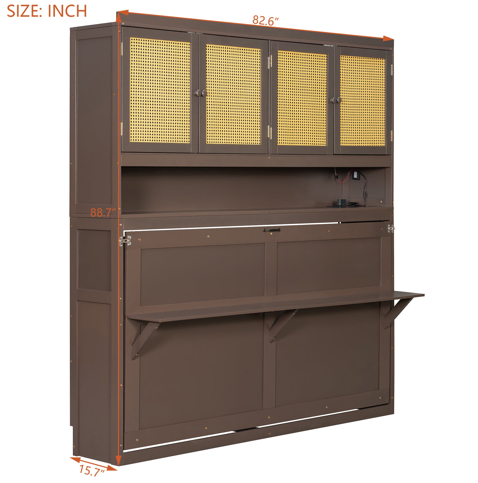 Twin Size Murphy Bed with Storage Cabinet - Espresso for Bedroom