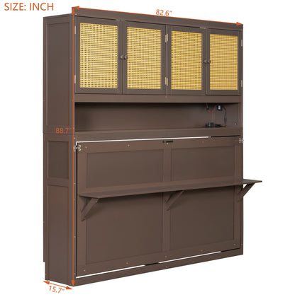 Twin Size Murphy Bed with Storage Cabinet - Espresso for Bedroom