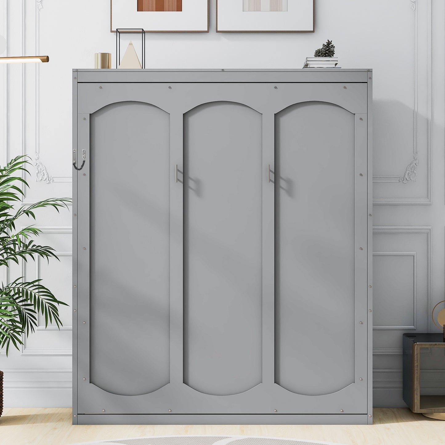 Queen Size Gray Murphy Bed Wall Bed with Storage for Bedroom
