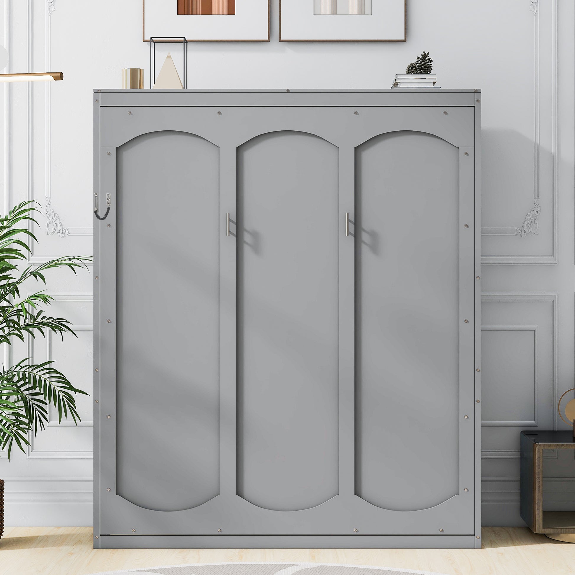 Queen Size Gray Murphy Bed Wall Bed with Storage for Bedroom