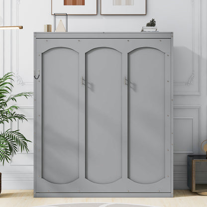 Queen Size Gray Murphy Bed Wall Bed with Storage for Bedroom