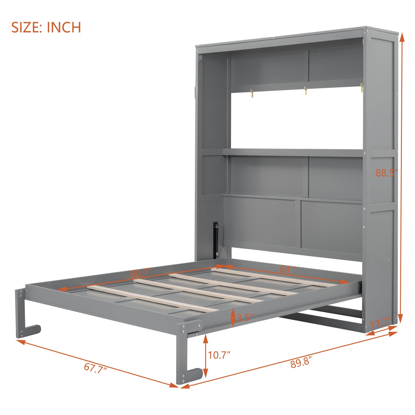 Queen Size Gray Murphy Bed Wall Bed with Storage for Bedroom
