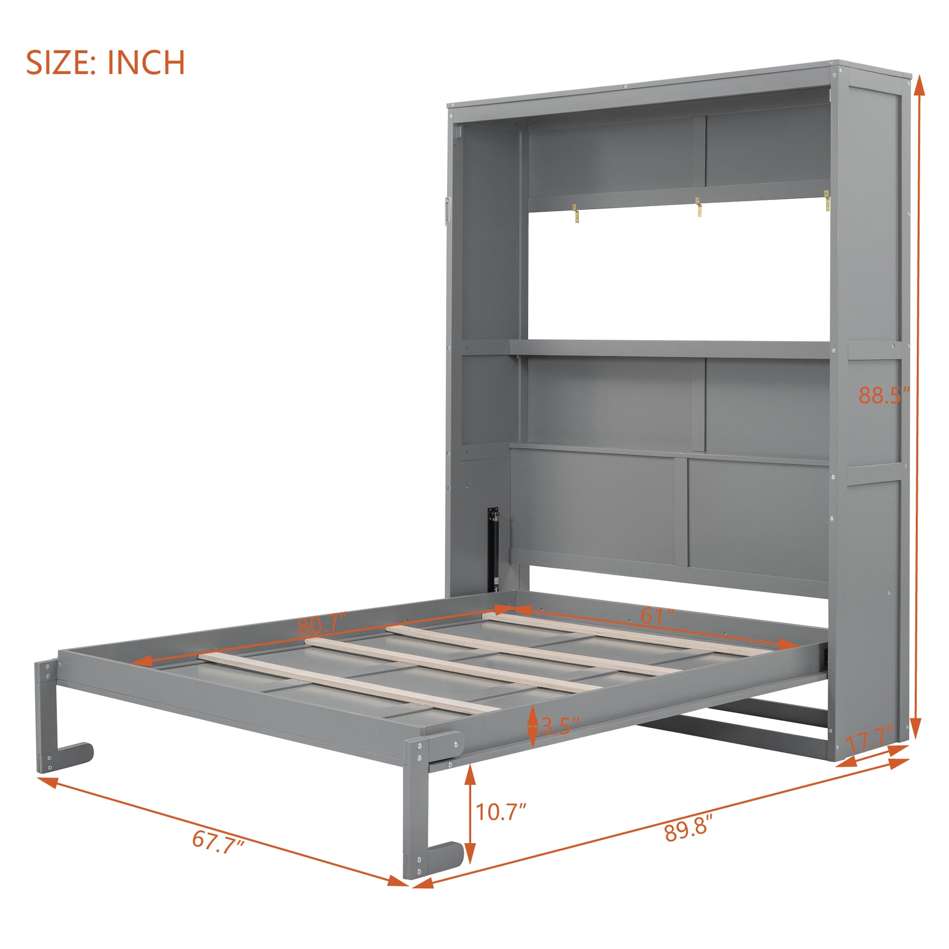 Queen Size Gray Murphy Bed Wall Bed with Storage for Bedroom