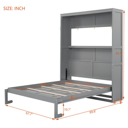 Queen Size Gray Murphy Bed Wall Bed with Storage for Bedroom