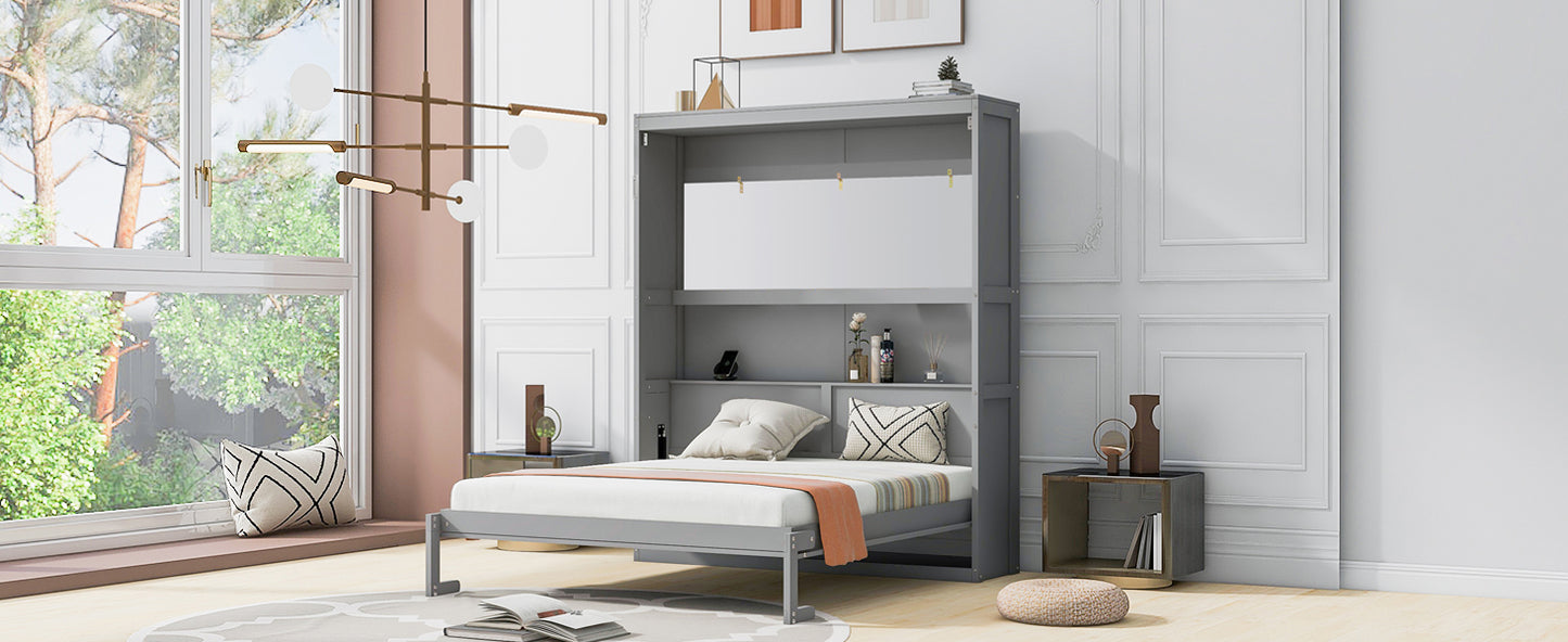 Queen Size Gray Murphy Bed Wall Bed with Storage for Bedroom