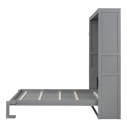 Queen Size Gray Murphy Bed Wall Bed with Storage for Bedroom